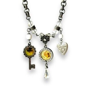 Dolce & Gabbana Vtg. silver charms Rhinestone key heart cameo pendant necklace